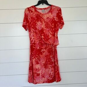 Chico's Red and Pink Tropical Print Short Sleeve Wrap Dress